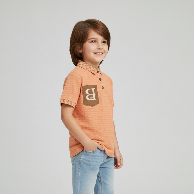 Boys' Waffle Knit Polo Shirt with Contrast Pocket Slate Zubaidas