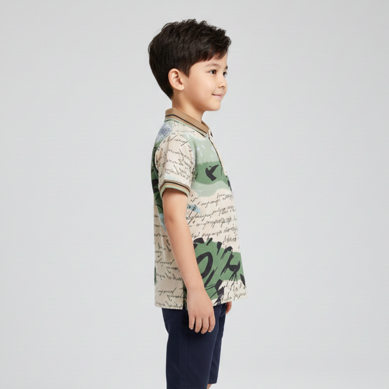 Boys Abstract Nature & Calligraphy Print Polo Zubaidas