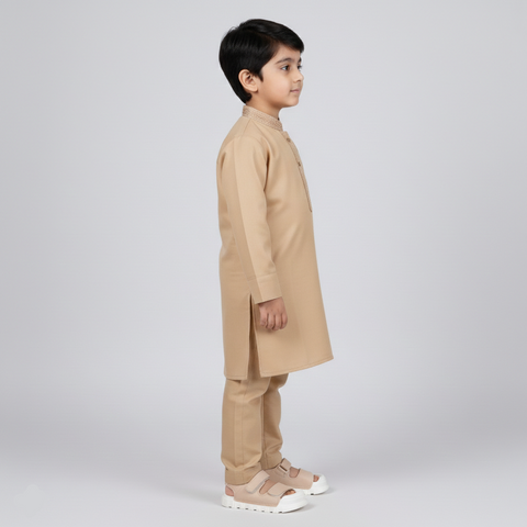 Boys Premium Cotton Kurta Pajama Set Camel Brown Traditional Wear Zubaidas