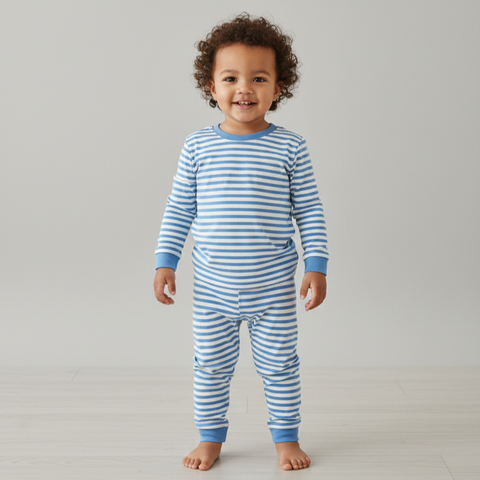 Toddler Two Piece Organic Cotton Pajama Set Blue Zubaidas
