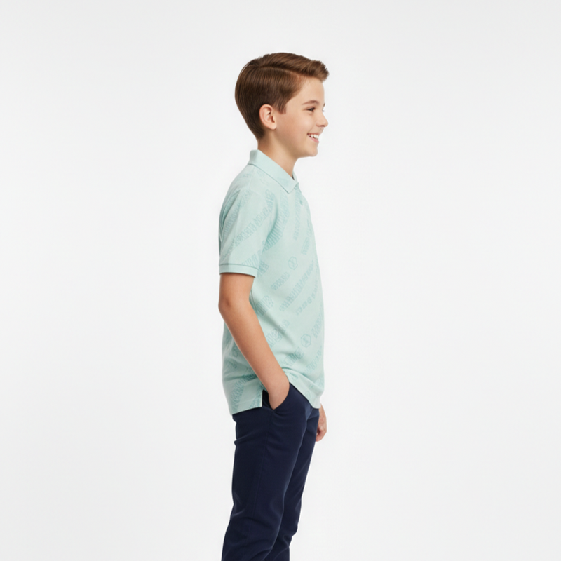 Boys Graphic Print Polo Shirt in Pastel Mint Zubaidas