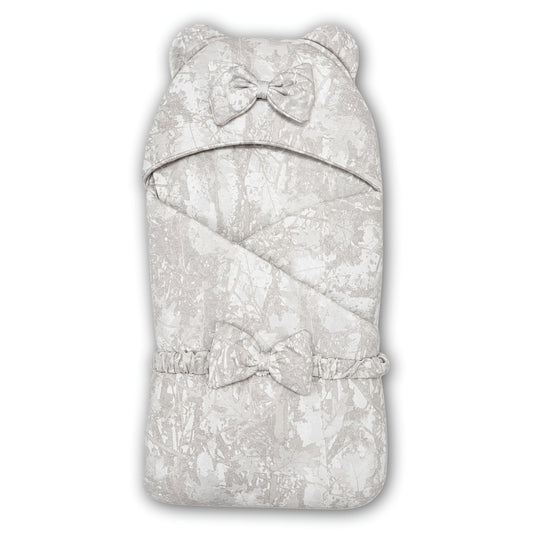 Baby Hooded Carry Nest Swaddle Style with Bow belt Grey