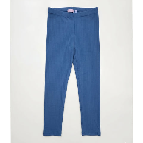 Girls' Ribbed Cotton Leggings – Comfortable Stretch Fit (Denim Blue) Zubaidas