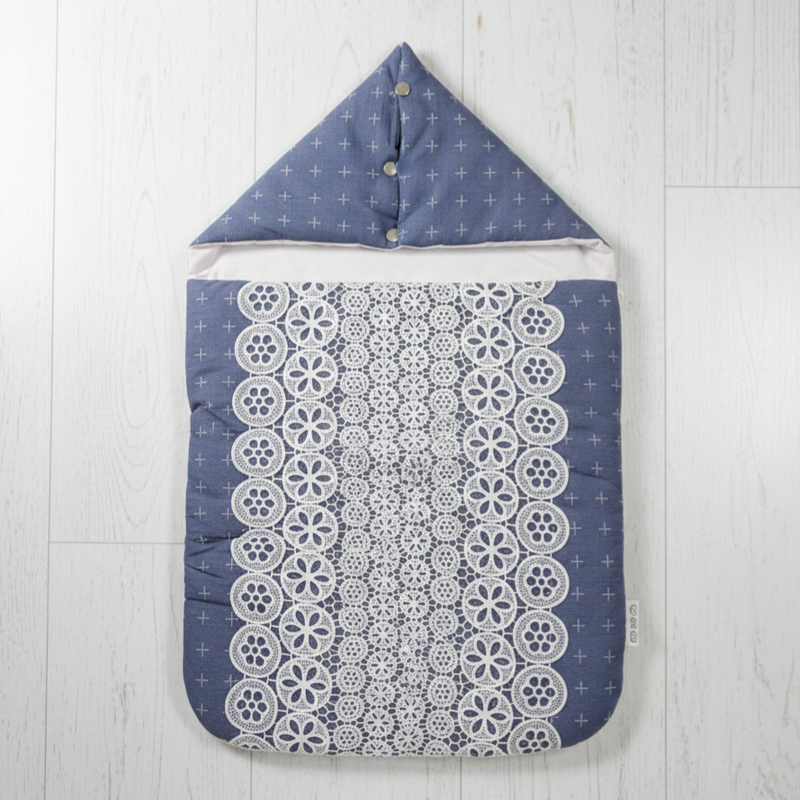 Elegant Lace Overlay Baby Carry Nest Vintage Blue Floral Lace Detail Zubaidas