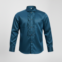 Boys' Teal Blue Satin Ruffle-Front Party Wear Shirt Zubaidas - View 2