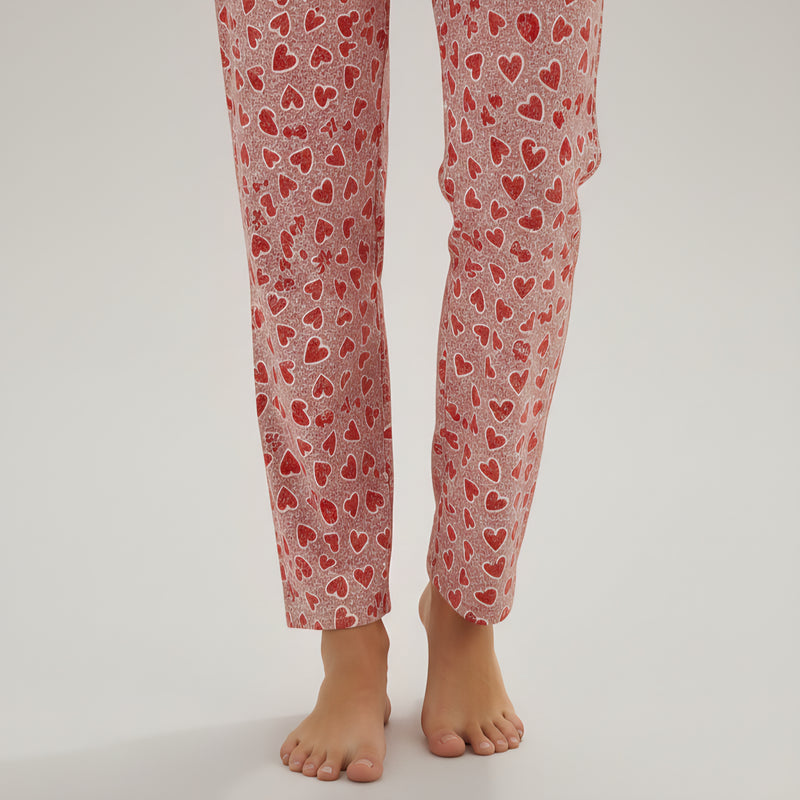 Cosy Winter Heart Print Sleepwear long sleeve Red Zubaidas