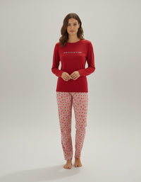 Cosy Winter Heart Print Sleepwear long sleeve Red Zubaidas - View 1