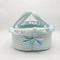 Baby Moses Basket Carrycot Light Blue Striped Cotton - View 3