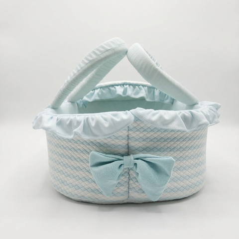 Baby Moses Basket Carrycot Light Blue Striped Cotton