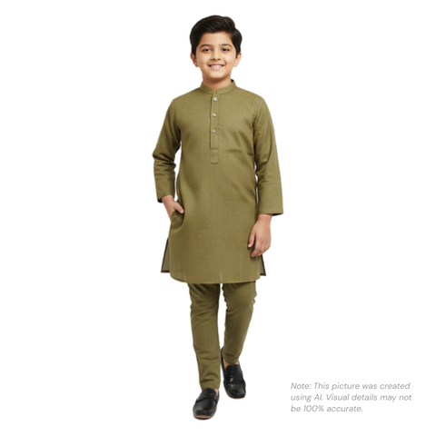 Boys' Premium Olive Green Cotton Kurta Set Stylish Zubaidas