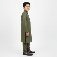 Boys' Olive Green Cotton Kurta Pajama Set Zubaidas - View 2