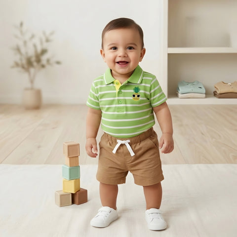 Baby Boy 2-Piece Pineapple Polo & Chino Shorts Set Zubaidas