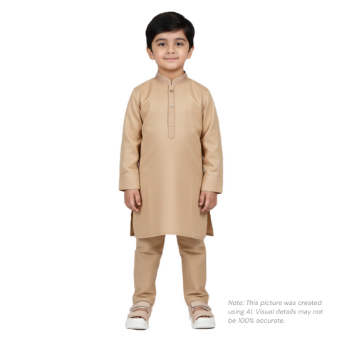 Boys Premium Cotton Kurta Pajama Set Camel Brown Traditional Wear Zubaidas