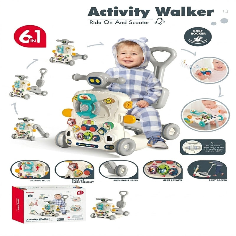 Joyous 6-in-1 Multifunctional Baby Activity Walker, Ride-On Scooter & Rocker