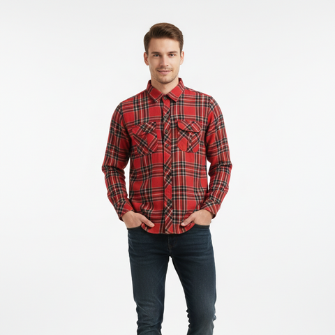 The Urban Explorer Structured Dual Pocket Flannel in Classic Red Check
