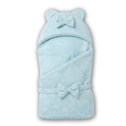 Baby Hooded Carry Nest Swaddle Style with Bow belt Light-Blue