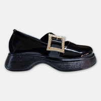 Girl Glossy Black Shoes Golden Buckle - View 3