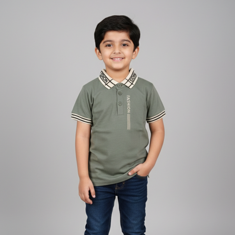 Boys' Olive Green "Fashion" Print Polo Shirt Zubaidas
