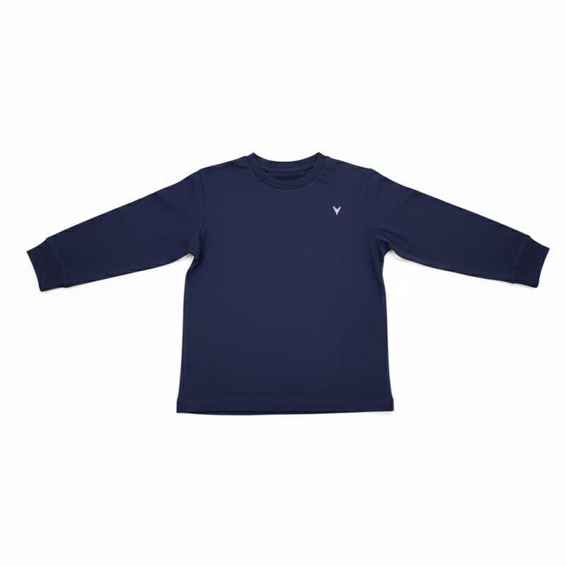 Boys Premium Cotton Long Sleeve Crewneck T-Shirt Navy Blue Zubaidas