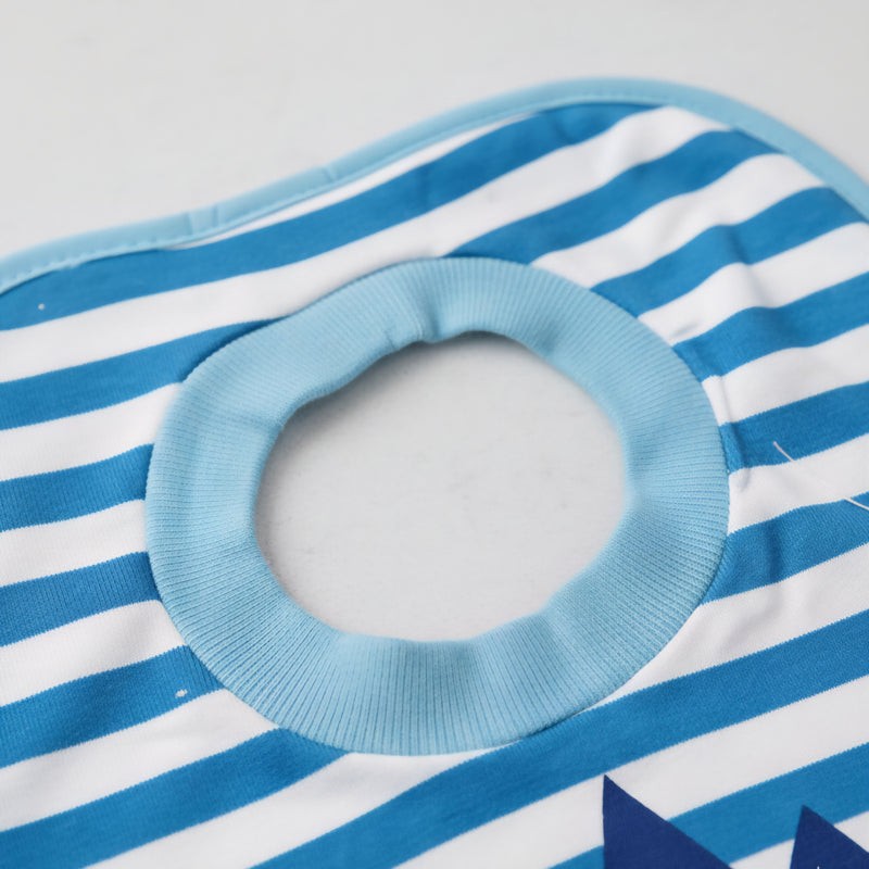 Blue and White Striped Baby Bib with Green Stegosaurus Dinosaur Print Zubaidas