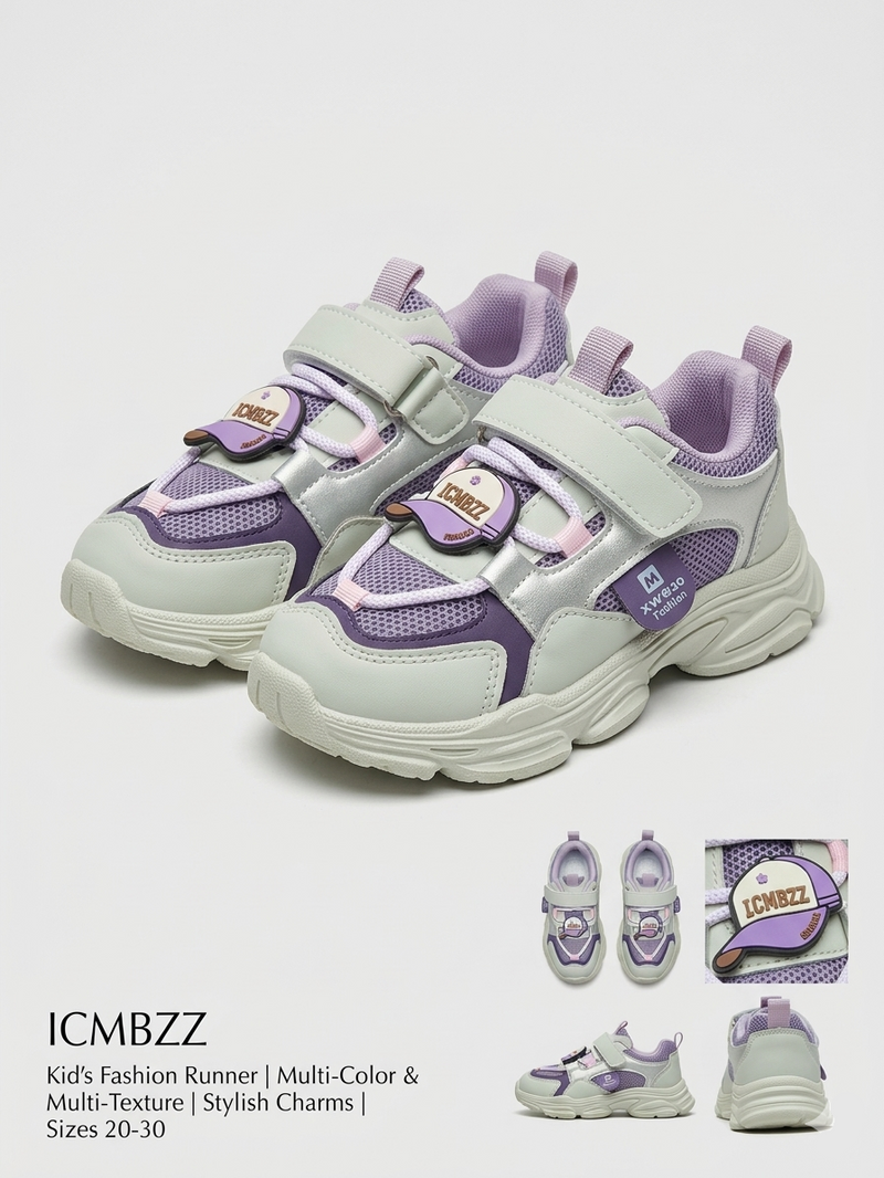Girls Sport Sneakers Multi Textured Fashion Runners Zubaidas