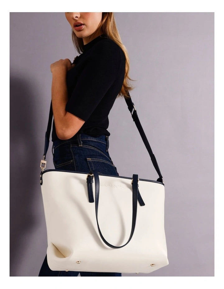 Elegant Cream and Black Tote Bag by MARCS