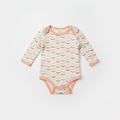 Long-Sleeve Cotton Baby Bodysuit with Pastel Chevron Pattern Zubaidas