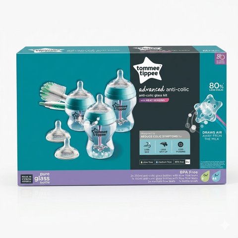 Tommee Tippee Advanced Anti-Colic Glass Starter Kit – BPA Free, Heat Sensing Zubaidas