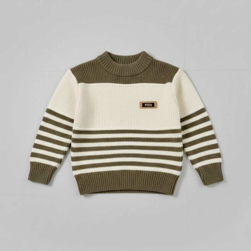 Boys Full Sleeves Sweater Cream And Brown Strips Zubaidas