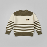 Boys Full Sleeves Sweater Cream And Brown Strips Zubaidas