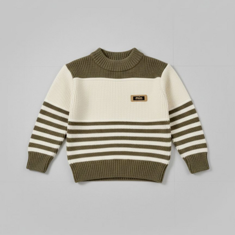 Boys Full Sleeves Sweater Cream And Brown Strips Zubaidas