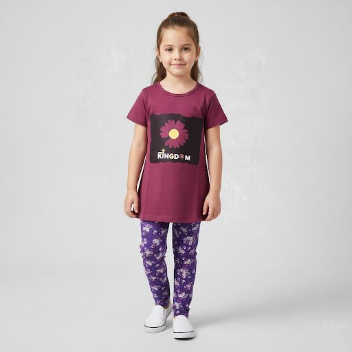 Girls Plum Daisy Tee & Floral Trousers Two Piece Set Zubaidas