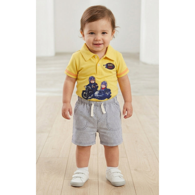 Baby Boy 2-Piece Polo Shirt & Striped Shorts Set Yellow Baby Bear Zubaidas