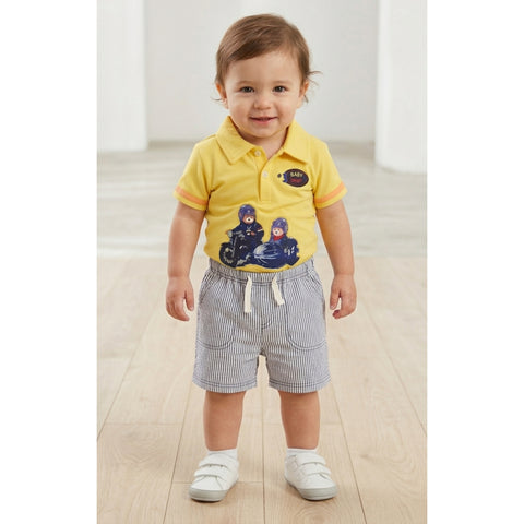 Baby Boy 2-Piece Polo Shirt & Striped Shorts Set Yellow Baby Bear Zubaidas