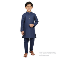 Boys' Premium Navy Blue Cotton Kurta Pajama Set Zubaidas - View 1