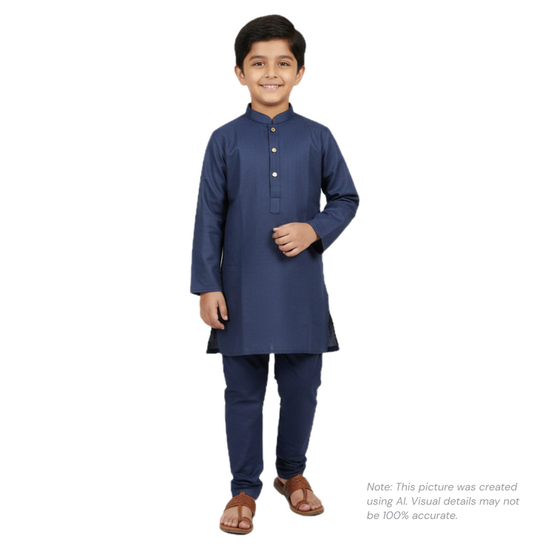 Boys' Premium Navy Blue Cotton Kurta Pajama Set Zubaidas