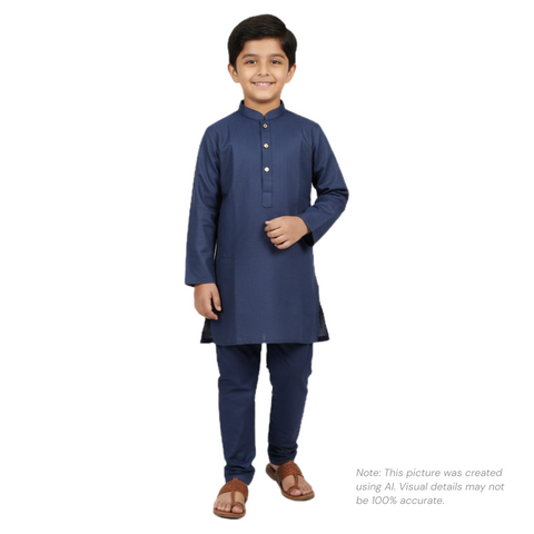 Boys' Premium Navy Blue Cotton Kurta Pajama Set Zubaidas
