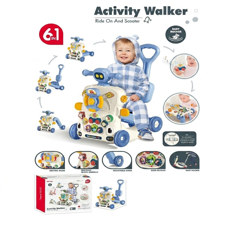 Joyous 6-in-1 Multifunctional Baby Activity Walker, Ride-On Scooter & Rocker