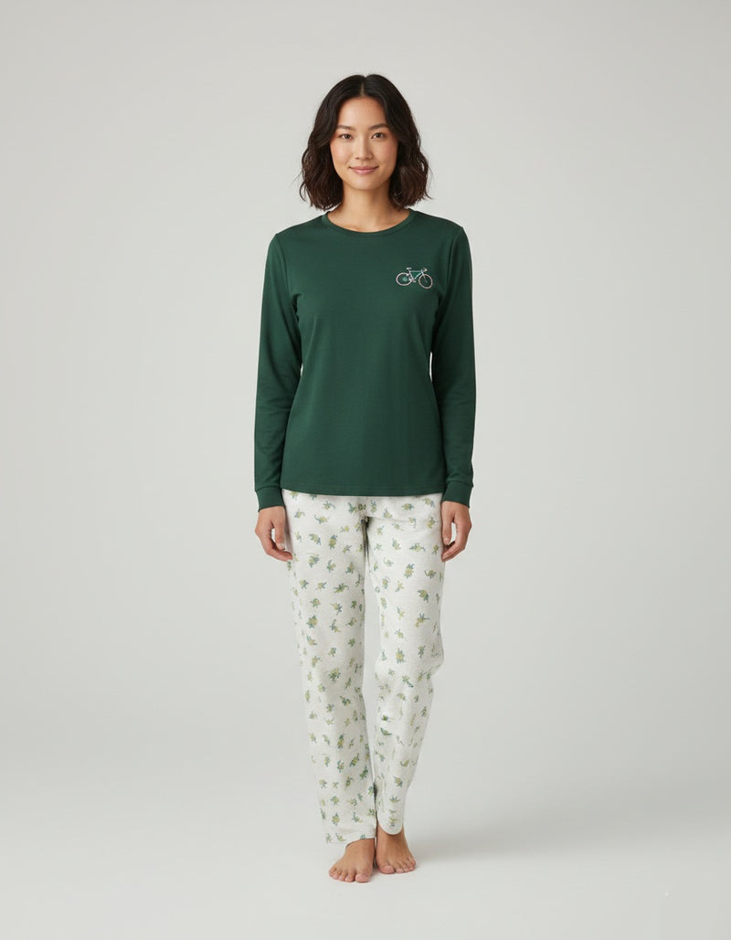 Royal Blue Bicycle Motif Top with Soft Shell-Patterned Lounge Pants Zubaidas