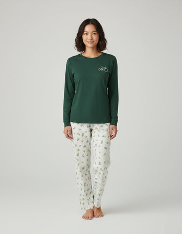 Royal Blue Bicycle Motif Top with Soft Shell-Patterned Lounge Pants Zubaidas