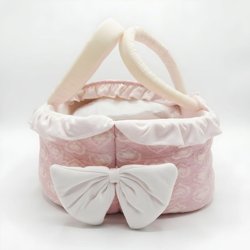Baby Girl Soft Portable Carry Cot Basket With Bow