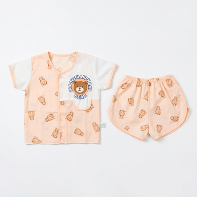 Baby Boys & Girls Soft Cotton Summer Pajama Set Cute Happy Bear Print Zubaidas