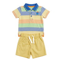 Baby Boy 2-Piece Summer Set Multi-Color Striped Polo & Yellow Shorts Zubaidas - View 2