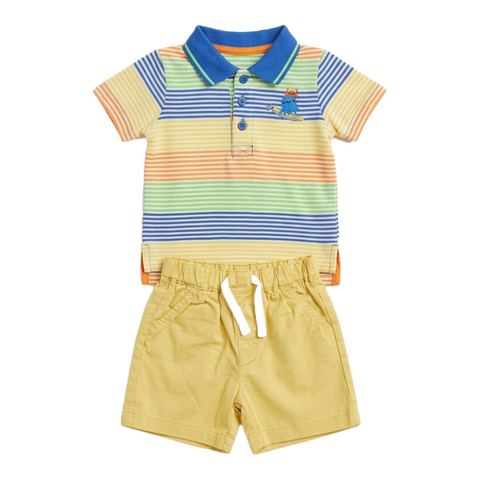 Baby Boy 2-Piece Summer Set Multi-Color Striped Polo & Yellow Shorts Zubaidas