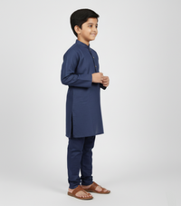 Boys' Premium Navy Blue Cotton Kurta Pajama Set Zubaidas - View 2