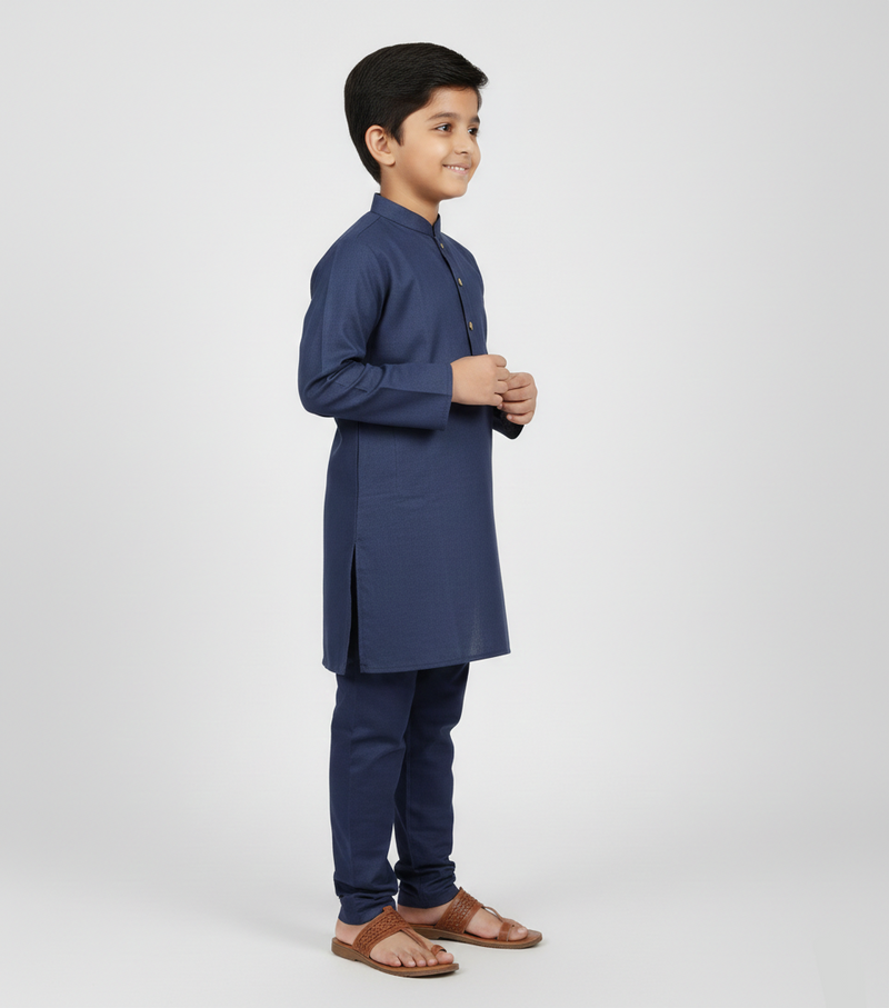 Boys' Premium Navy Blue Cotton Kurta Pajama Set Zubaidas