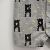 Playful Castle Print Baby Romper – Soft Gray Cotton Blend - View 3