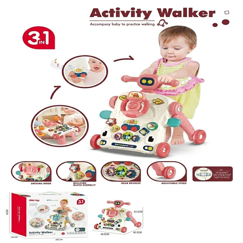 Bibi-Inn 3-in-1 Multifunctional Baby Activity Walker & Interactive Learning Table