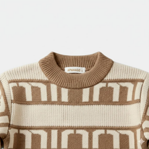 Boys Full Sleeves Sweater Beige & Brown Textured Zubaidas