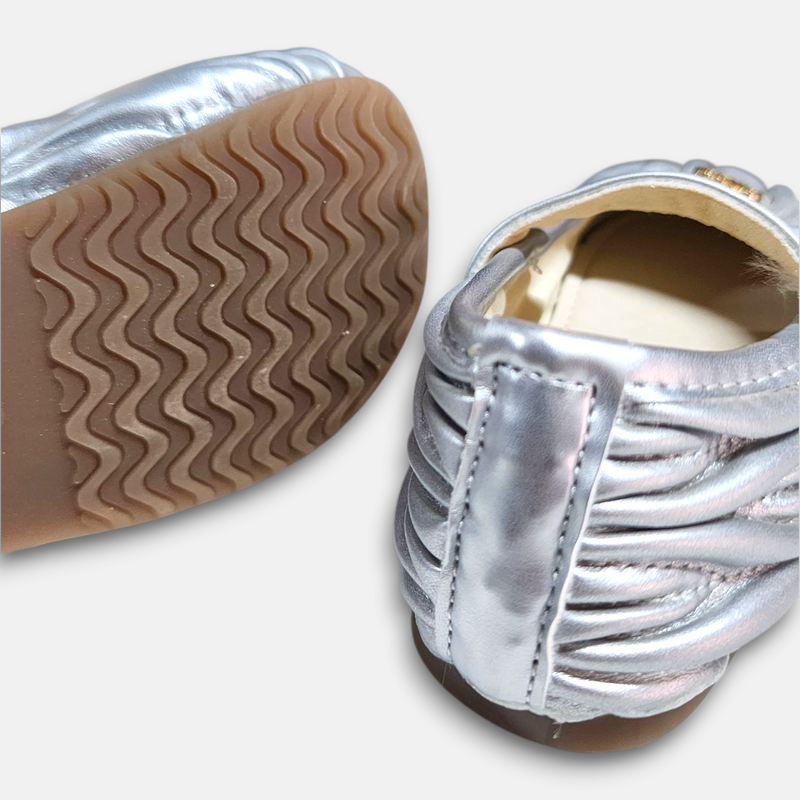 Spring Autum Girl Pump Silver Pleated Texture PU Leather